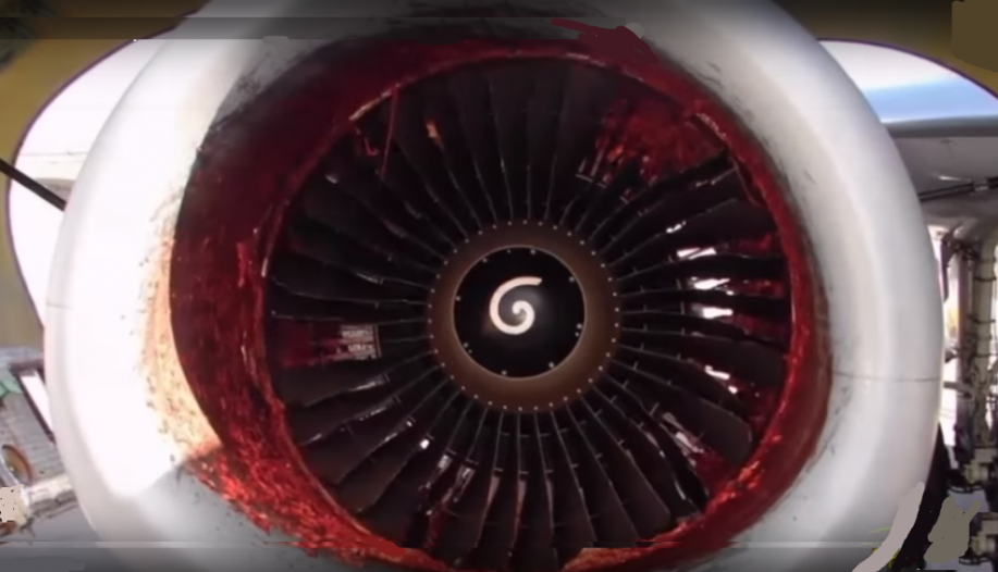 Jet engine damaged by bird strike