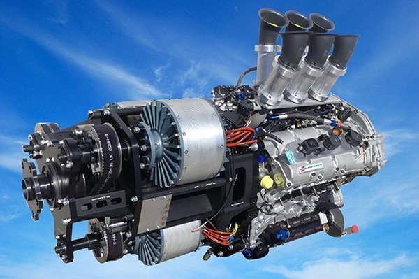 VoltAero’s hybrid power module combines the power of an internal combustion engine and three electric motors